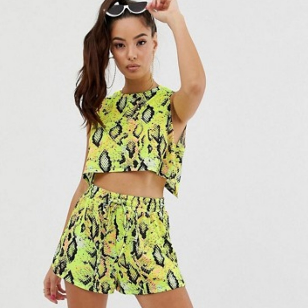 ASOS Neon Snake Print Jersey Two Piece Set